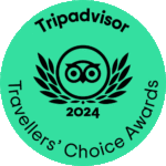 Tripadvisor 2024 Travellers' Choice Awards logo, featuring an owl icon and laurel wreath on a green background.